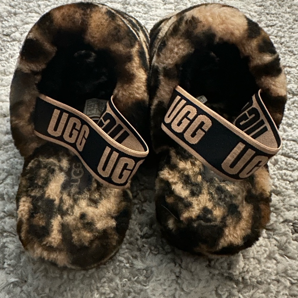 Leopard cheetah print UGG fluff yeah slippers